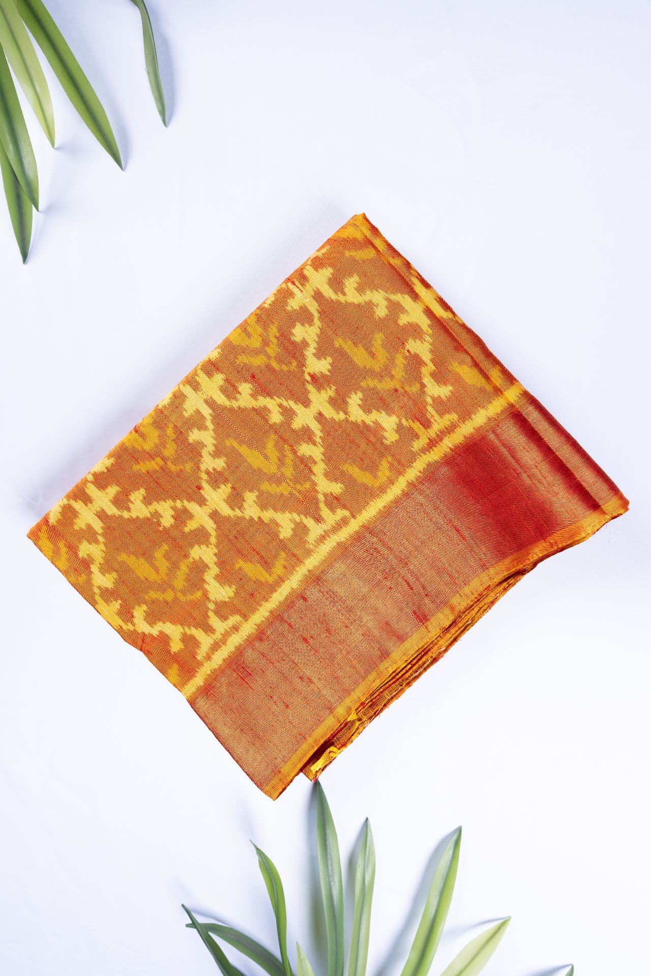 Olive & Ochre Raw Silk Patola Heritage Saree Buy authentic handloom raw silk saree