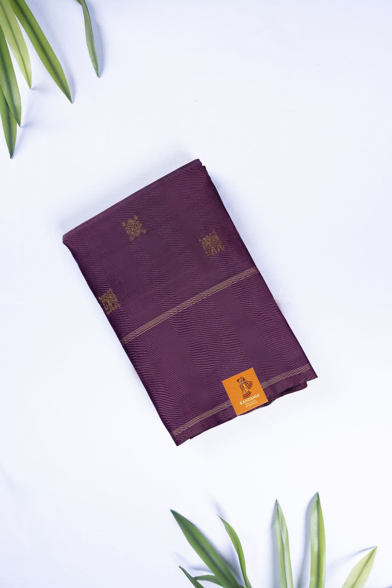 Deep Plum & Antique Gold Minimalist Butta Saree Buy authentic handloom kanjivaram silk saree